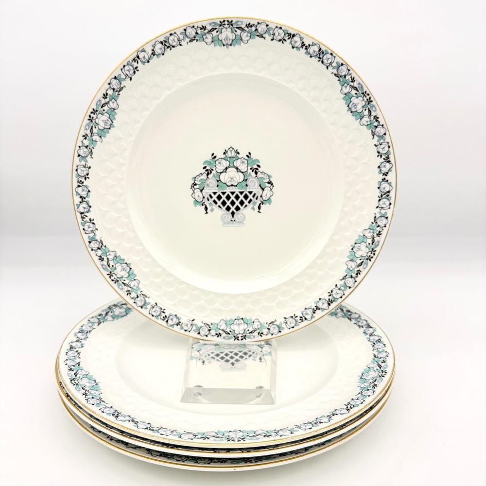 Johnson Brothers Set 4‎ Dinner Plates 10" Vogue Basket Green Scallop Floral